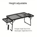 SROEDTY 40 Inch Folding Metal BBQ Grill Table, Adjustable Height Outdoor Cooking Table with 2 Side Tables, Lightweight Portable Design for Camping, Picnic and Backyard Barbecue