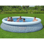 Bestway: Fast Set - 13' x 33 Inflatable Round Pool Set, Blue Abstract, Above Ground Swimming, Fill & Rise, Tritech Construction, Filter Pump, Family