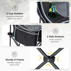 Oversized 3 Person Camping Chair Folding Padded Loveseat with Cup Holders and Carry Bag