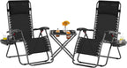 3PCS Zero Gravity Recliner Portable Outdoor Reclining Chair Set Side Table Lounge Chairs