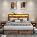 Lifezone Queen Bed Frame 2-Tier Storage Headboard Metal Platform Bed Frame 4 Storage Drawers