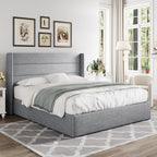 Allewie Queen Size Lift Up Storage Bed Modern Wingback Headboard Hydraulic Support