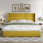 Allewie Queen Size Lift Up Storage Bed Modern Wingback Headboard Hydraulic Support