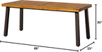Devoko Home Acacia Wood Dining Table 6-Person Indoor Outdoor Table with Iron Legs, Sandblast Finish, Natural Stained, Rustic Metal, 69 * 33 * 30 inch (Natural)