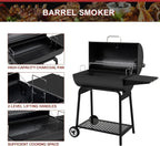 Royal Gourmet CC1830 30 Inch Barrel Charcoal Grill with Side Table Outdoor BBQ Grill  for Backyard