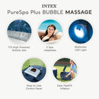 INTEX 28431EP PureSpa Plus Bubble Massage Inflatable Spa Set Includes Energy Efficient Spa Cover