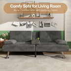 Shahoo Modern Linen Upholstered Convertible Folding Futon Sofa Bed with Removable Armrests
