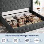 Allewie Queen Size Lift Up Storage Bed Modern Wingback Headboard Hydraulic Support