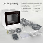 Hermitlux Countertop Dishwasher, 7 Washing Programs Portable Mini Dishwasher with 5-Liter Built-in Water Tank for Apartments & RVs, LED Light, Glass Door, No Hookup Needed