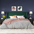 Allewie Full Size Velvet Bed Frame Vertical Channel Tufted Wingback Headboard Upholstered Bed