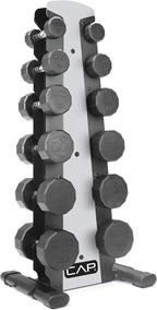 CAP Barbell Rubber Coated Dumbbell Weight Set with Vertical Rack | 100 lb, 150 lb, and 210 lb Options