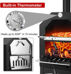 EDOSTORY Outdoor Pizza Oven, Wood Fired for Outside, Patio Maker With Stone, Peel, Grill Rack, and Waterproof Cover for Backyard Camping