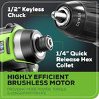 24V Brushless Cordless Drill Impact Driver Power Tool Combo Kit Included 1/2��Drill & 1/4��Hex
