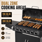 6-Burner Propane Gas Grill with Side Burner, 59000 BTU Outdoor BBQ Grill with Porcelain-Enameled Grates, Warming Rack, Side Tables, Bottle Opener, Thermometer and Wheels for Patio Backyard Cooking