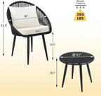 3 Piece Bistro Set Woven Rope Chair with Cushions All Weather Patio Conversation Set Side Table