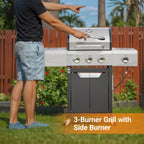 Highsound 4-Burner Propane Gas Grill with Side Burner, 51,000 BTU Outdoor Barbecue Grill, Stainless Steel BBQ Grill for Backyard Cooking, Black