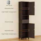 Homhedy 67 H Tall Bathroom Storage Cabinet with 2 Barn Doors and 1 Drawer Narrow Storage Unit