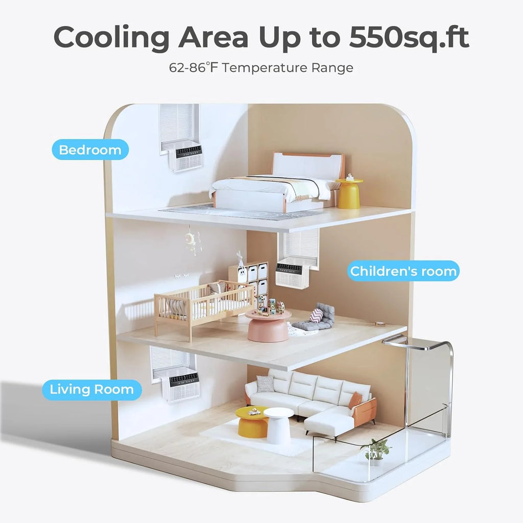 U-Shaped Window Air Conditioner, 12000BTU Window AC Unit, Cools up to 550 sq. ft., 6 Modes, Saddle Shape Window AC Unit, Full Window View, Energy Efficient