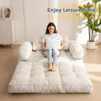 Folding Sofa Bed L-Shaped Convertible Sofa Bed with Armrests and Pillows