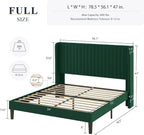 Allewie Full Size Velvet Bed Frame Vertical Channel Tufted Wingback Headboard Upholstered Bed