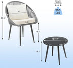 3 Piece Bistro Set Woven Rope Chair with Cushions All Weather Patio Conversation Set Side Table