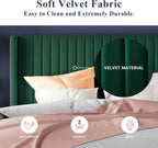 Allewie Full Size Velvet Bed Frame Vertical Channel Tufted Wingback Headboard Upholstered Bed