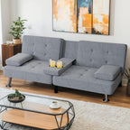 Shahoo Modern Linen Upholstered Convertible Folding Futon Sofa Bed with Removable Armrests