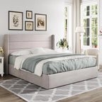 Allewie Queen Size Lift Up Storage Bed Modern Wingback Headboard Hydraulic Support