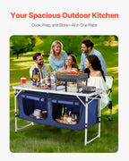 VEVOR Camping Kitchen Table, Quick set-up Folding Camping Table with A Carrying Bag, 3 Adjustable Heights, MDF Camping Table, Ideal for Outdoor Picnics, BBQs, Camping, RV Traveling