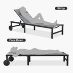 PURPLE LEAF Patio Tanning Lounge Chair Set with Face Down Hole Outdoor Aluminum Adjustable Reclining Chairs Wheels Pillows and Table for Poolside Beach Sunbathing Lounger, Beige
