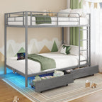 Rolanstar Metal Bunk Bed Twin Over Twin USB Charging Station LED Bunk Bed 2 Storage Drawers