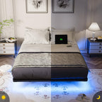 OLEVS Floating Bed Frame Queen Size with Smart LED Lights Modern Metal Platform Bed