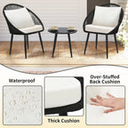 3 Piece Bistro Set Woven Rope Chair with Cushions All Weather Patio Conversation Set Side Table