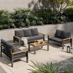Aoxun Aluminum Outdoor Patio Furniture Set, 5 Seats Outdoor Sectional with Coffee Table, Patio Conversation Sets with Upgraded Armrests and Cushions for Backyard, Garden and Poolside