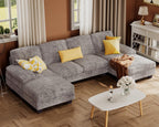 Furmax Sectional Couches for Living Room U-Shaped Sofa Couch Linen Fabric 4 Seat Sofa Set