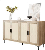 JASIWAY Buffet Cabinet with Storage 48 Rattan Sideboard Adjustable Shelves Modern Coffee Bar