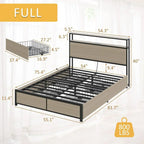 Lifezone Queen Bed Frame 2-Tier Storage Headboard Metal Platform Bed Frame 4 Storage Drawers