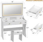 COMHOMA Makeup Vanity Desk with Mirror and Lights, Vanity Table and Chair Set