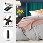 Allewie Full Size Velvet Bed Frame Vertical Channel Tufted Wingback Headboard Upholstered Bed