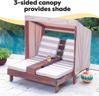 KidKraft Wooden Outdoor Double Chaise Lounge with Cup Holders Kids Patio Furniture Honey
