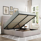 Allewie Queen Size Lift Up Storage Bed Modern Wingback Headboard Hydraulic Support