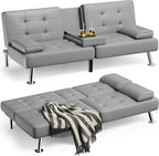 Homall Futon Sofa Bed Leather Futon Couch with Armrests Adjustable Recliner Sleeper Sofa Bed