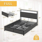 Lifezone Queen Bed Frame 2-Tier Storage Headboard Metal Platform Bed Frame 4 Storage Drawers