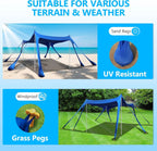 Beach Tent Sun Shelter, 10 x 10 FT Beach Canopy Tent Sun Shade Heavy Duty, UPF50+ Beach Tent Canopy with 8 Sandbags & 4 Stability Poles, Outdoor Beach Shade Canopy for Camping and Fishing, Blue