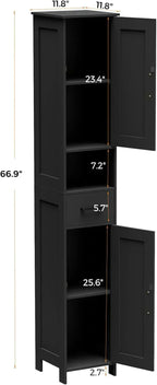 Homhedy 67 H Tall Bathroom Storage Cabinet with 2 Barn Doors and 1 Drawer Narrow Storage Unit