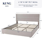 Allewie Queen Size Lift Up Storage Bed Modern Wingback Headboard Hydraulic Support