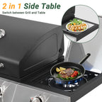 Enyopro 3-Burner Propane Gas Grill, 30000 BTU BBQ Grill with Foldable Side Table, Stainless Steel Warming Rack, Hooks, and Built-In Bottle Opener for Outdoor Barbecue
