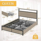 Lifezone Queen Bed Frame 2-Tier Storage Headboard Metal Platform Bed Frame 4 Storage Drawers