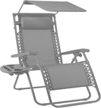 Best Choice Products Folding Zero Gravity Outdoor Recliner Patio Lounge Chair w/Adjustable Canopy Shade, Headrest, Side Accessory Tray, Textilene Mesh - Peacock Blue
