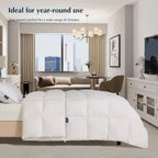 PACIFIC COAST Goose Feather Down Comforters Queen Size, 100% Cotton Extra Fluffy White Duvet Insert, Soft, Breathable, All Season Hotel Luxury Bedding Comforters, 8 Corner & Center Loops (90x90)